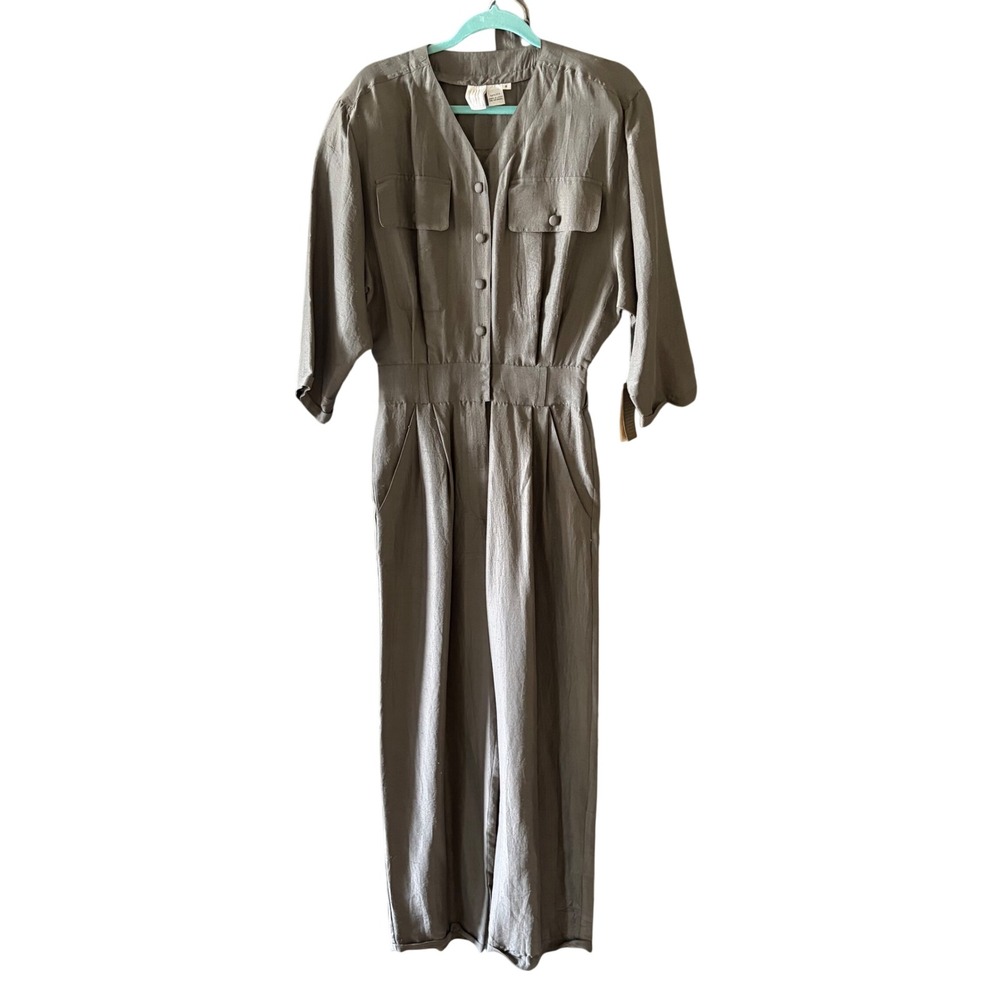 Clifford & Wills Vintage Washed Silk Jumpsuit Olive Taupe Size 8 NWT Utility